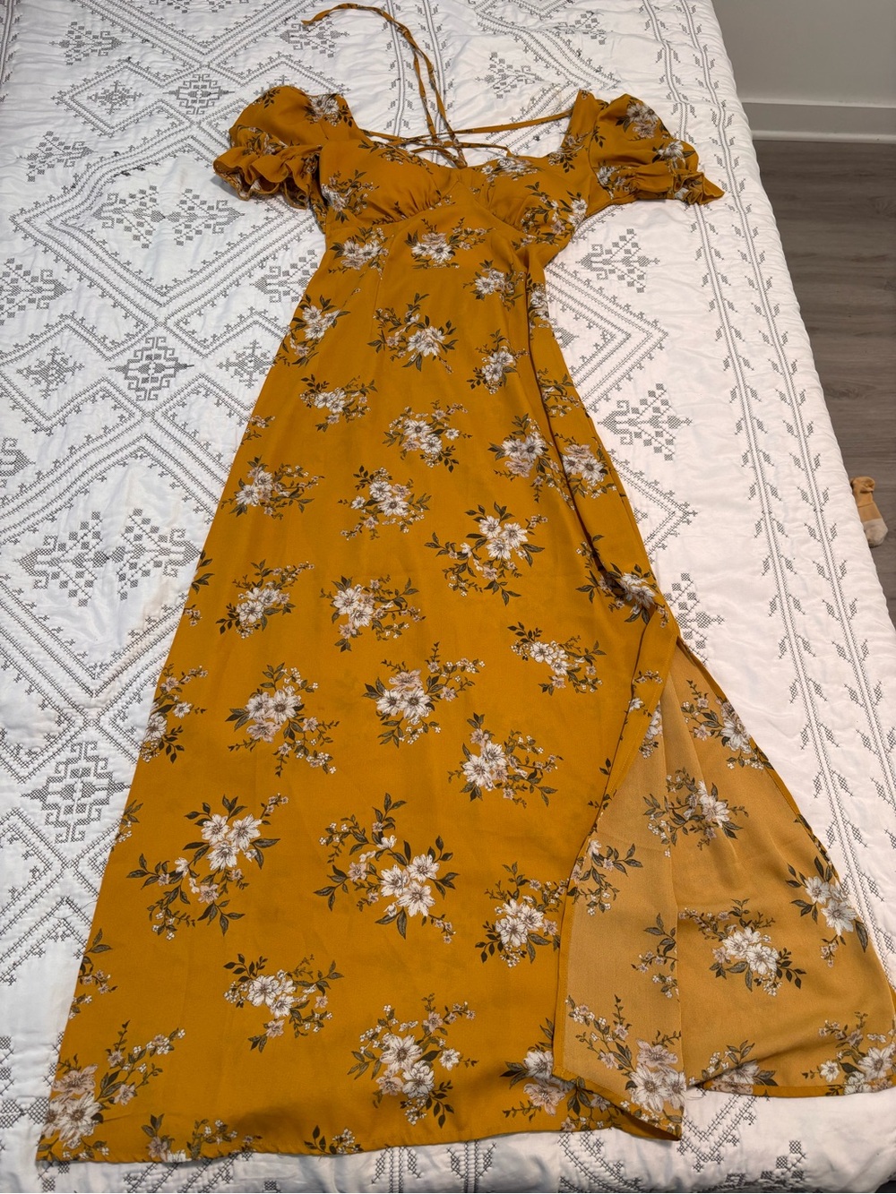 Mustard Floral Tie-Back Maxi Dress - Women's